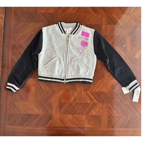 Guess Kids Gray Black Varsity Zip Jacket NWT Size 6X Logo Jacket - Picture 9 of 12